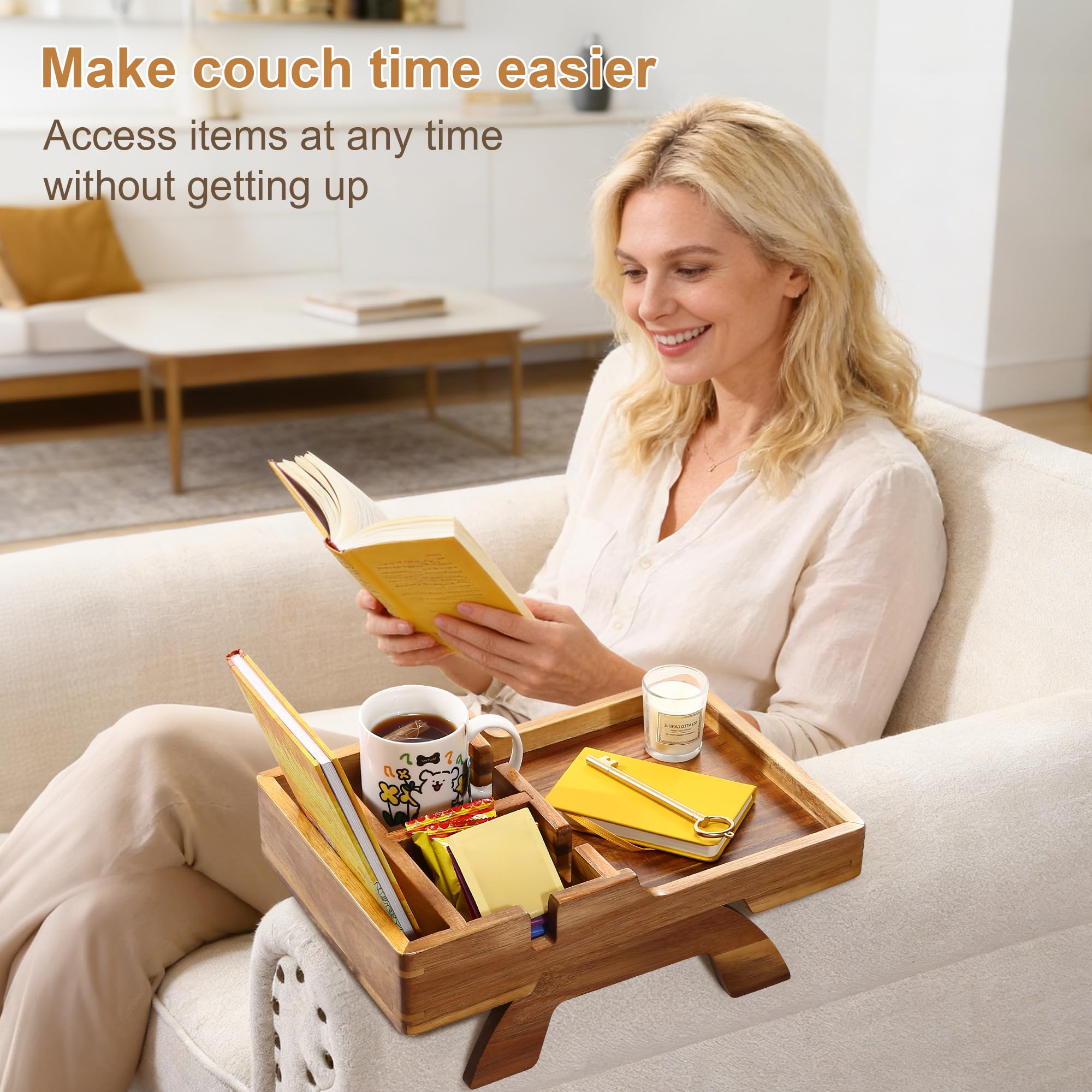 AISONGDONG raised-edge storage keeps remotes and snacks neatly arranged.