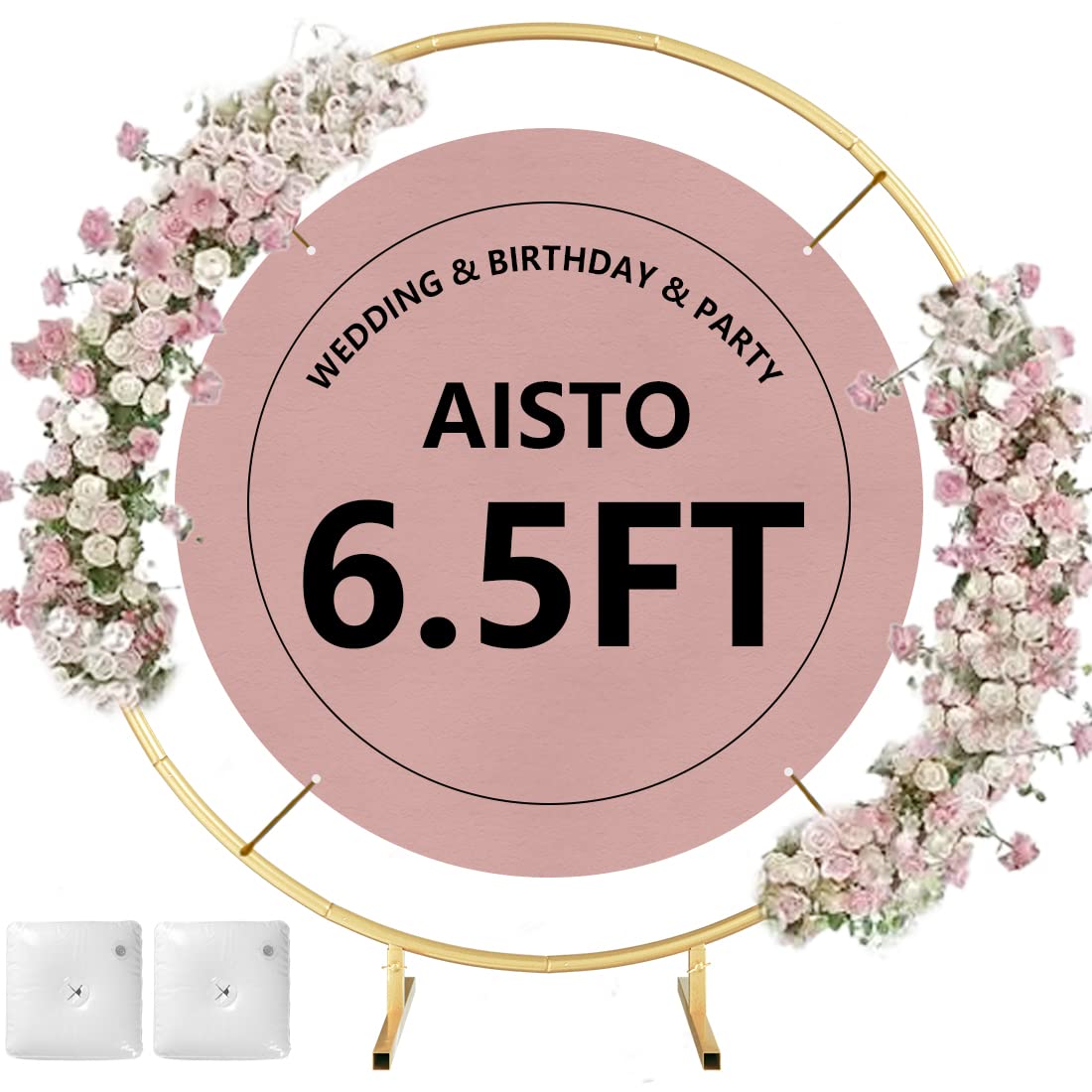 Aisto round backdrop stand arch in gold for wedding balloon garland backdrop