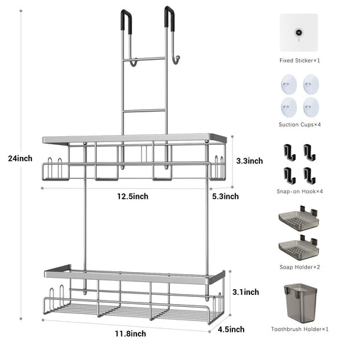Aitatty bathroom organizer in action holds shampoo, soap, and toothbrush neatly.
