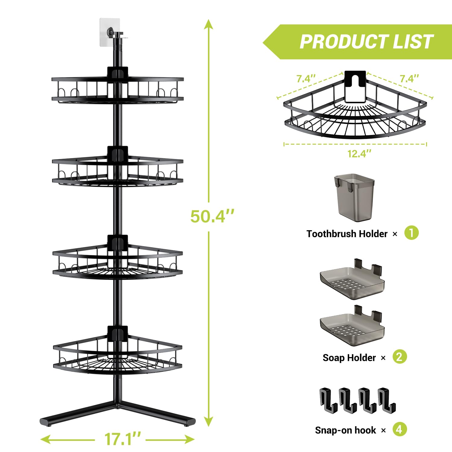 Aitatty corner shelf keeps toiletries organized and within reach.