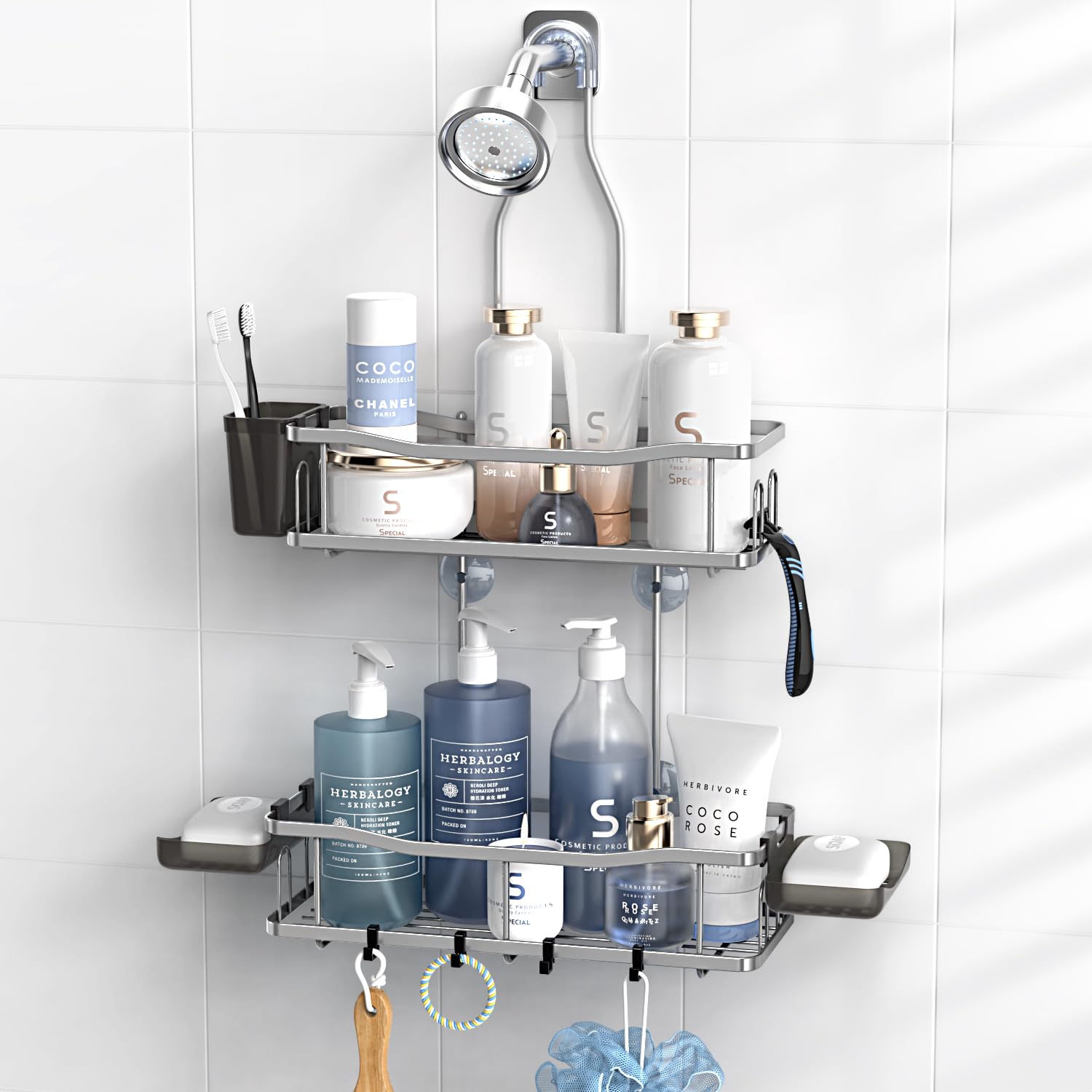 Aitatty hanging shower caddy over showerhead installation for clutter-free bath