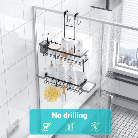 Aitatty over-the-door shower caddy rustproof material close-up emphasizing durability.