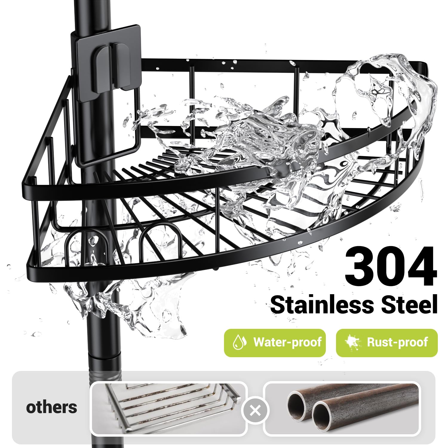 Aitatty caddy with wall clips showing wobble-free stability in a shower setting.