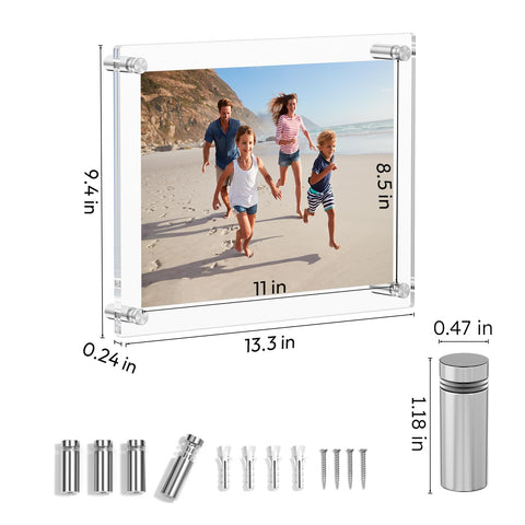 Transparent lucite frame in a four-pack for versatile gallery setups.