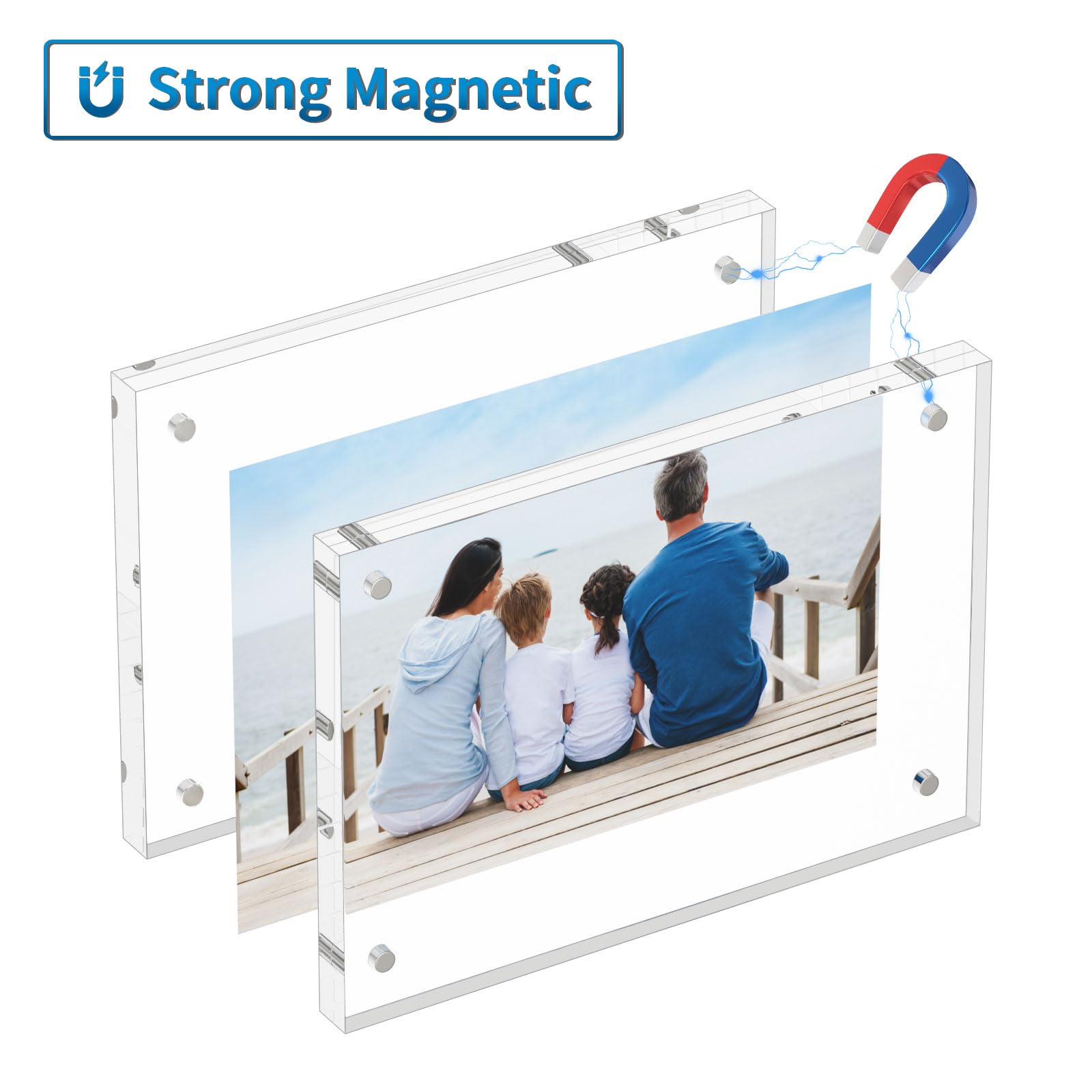 AITEE 4x6 acrylic frame floating edge emphasizes edge‑to‑edge photo presentation on a desk