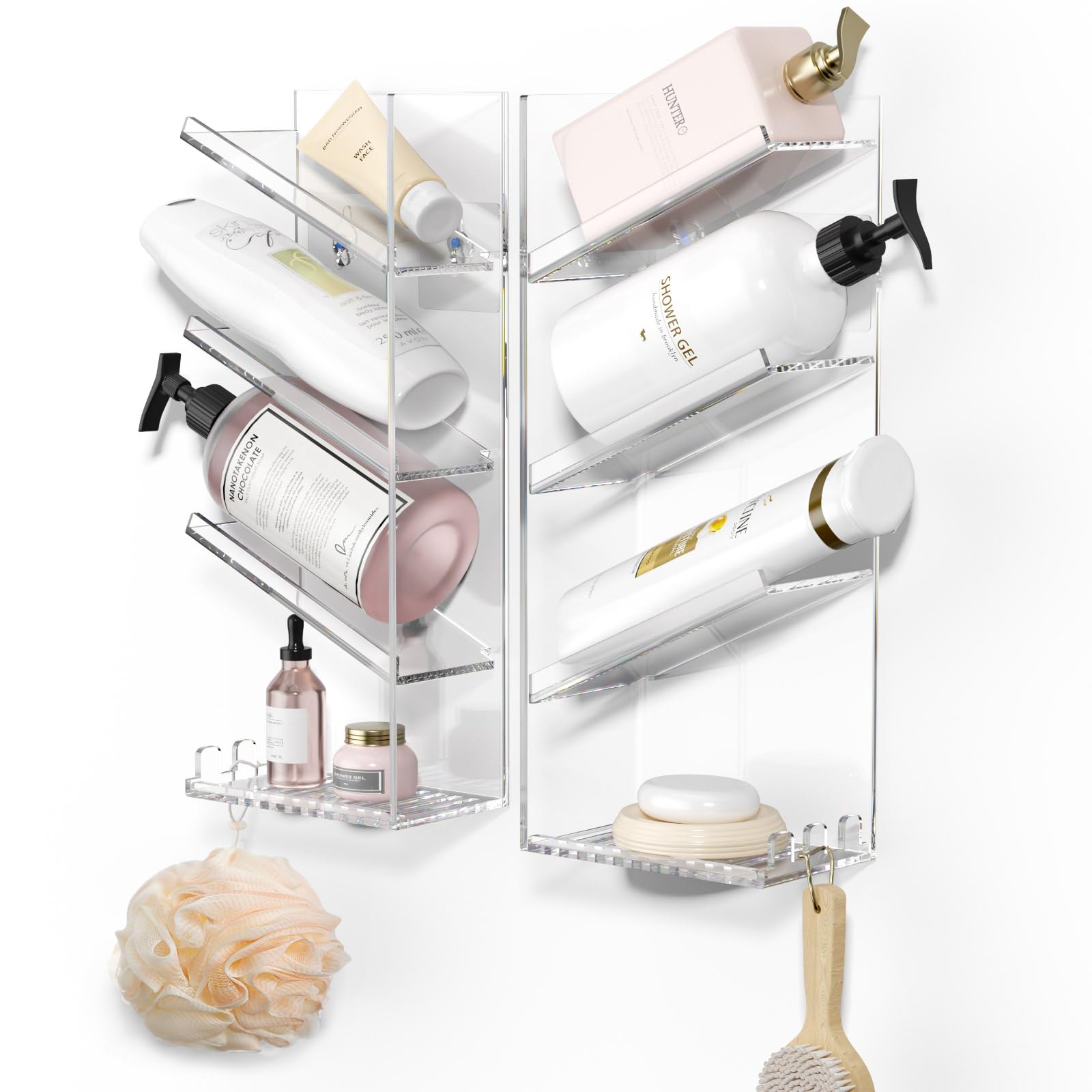 AITEE acrylic bathroom organizer caddy mounted on tile wall for convenient shower storage