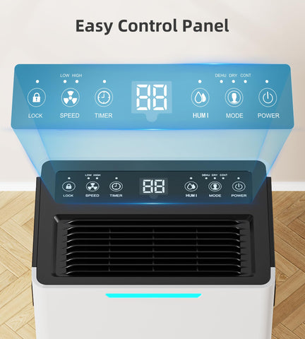 Aiusevo control panel highlights smart humidity and timer features for easy use.