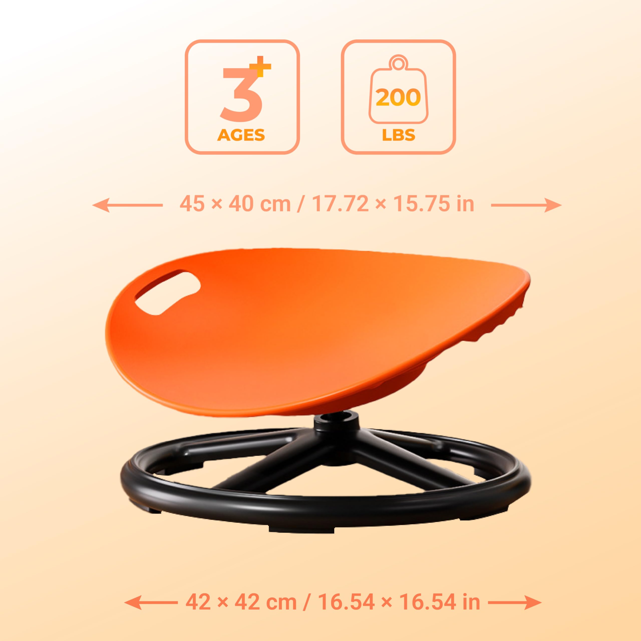 Aivher orange oval seat enhances visibility and engaging sensory experiences.