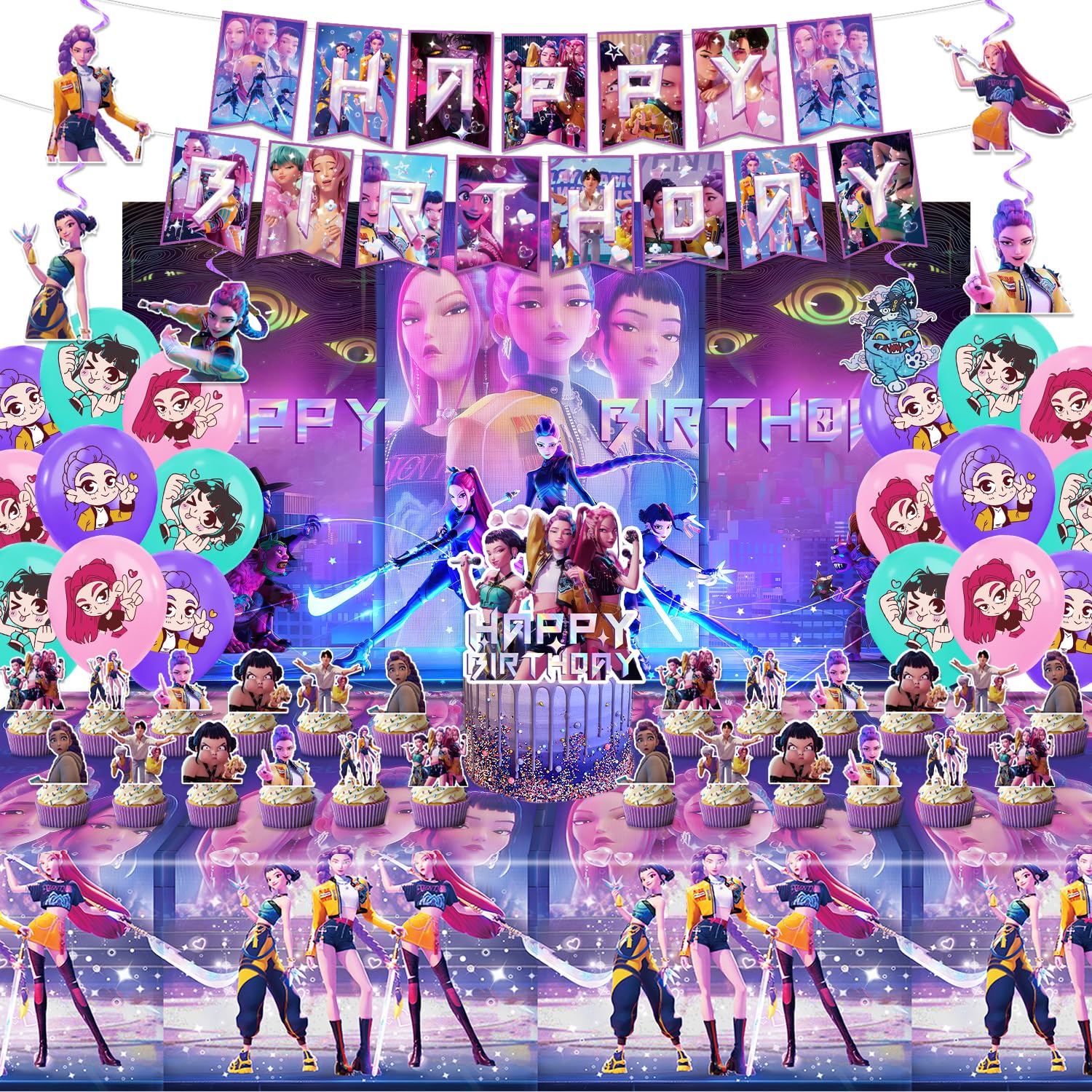 AIXPROBEAD Demon Hunters banner for vibrant party decor and memorable photos.