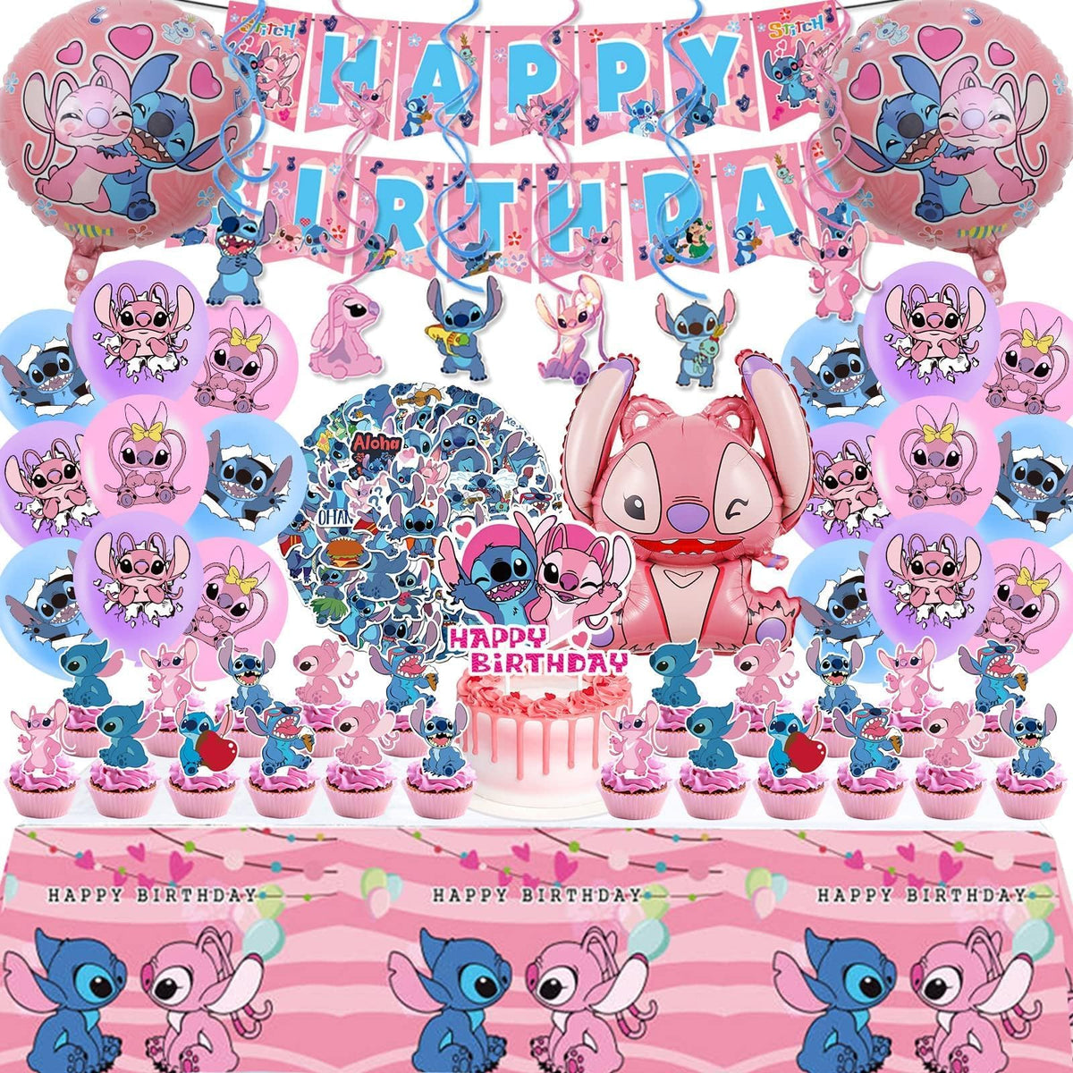 AIXPROBEAD Stitch pink banner for a festive birthday backdrop