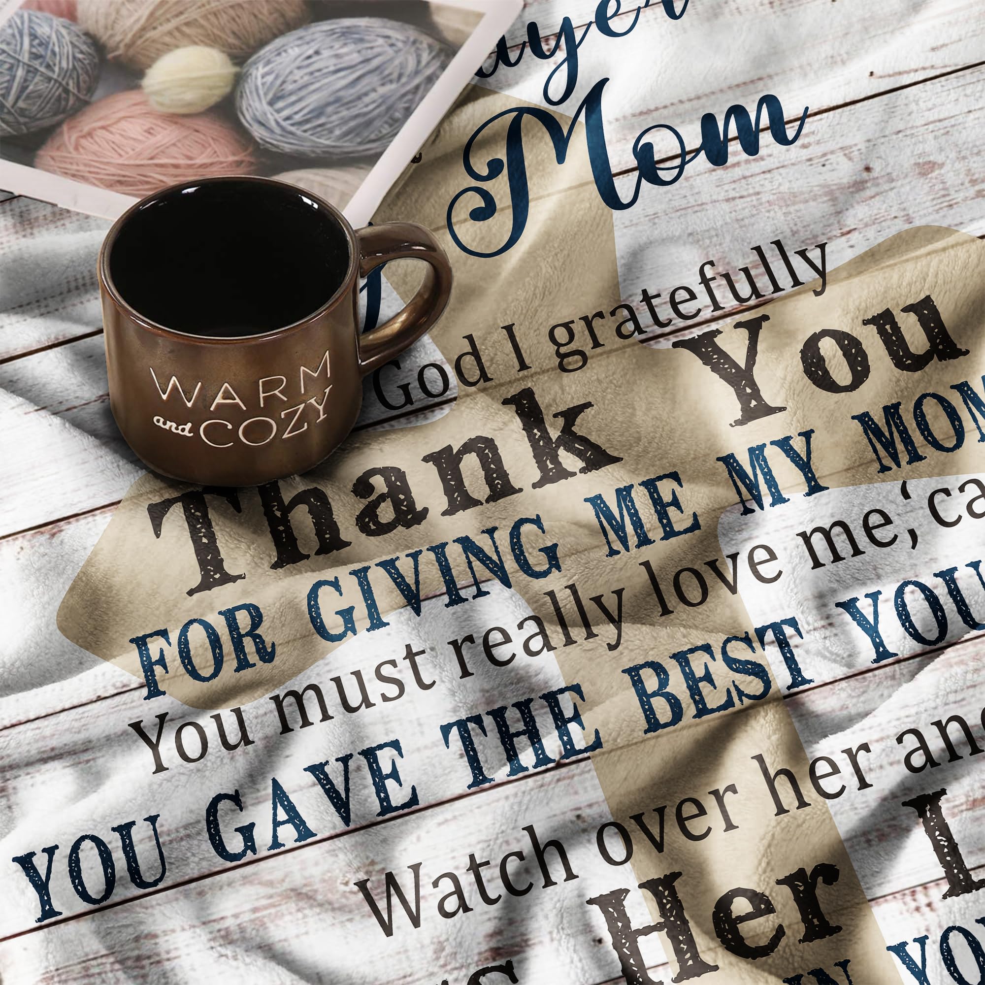 AIYUBOFUN Mom Blanket wrapped around for comforting moments at home.