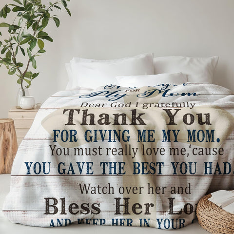 AIYUBOFUN Mom Blanket with prayer quotes close-up for heartfelt gifting.