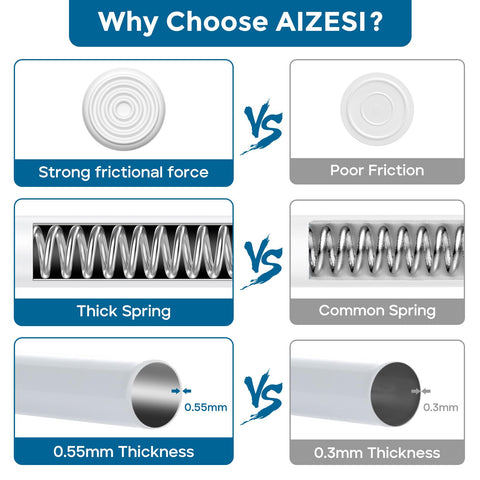 AIZESI adjustable spring curtain rod length adapts to multiple openings.