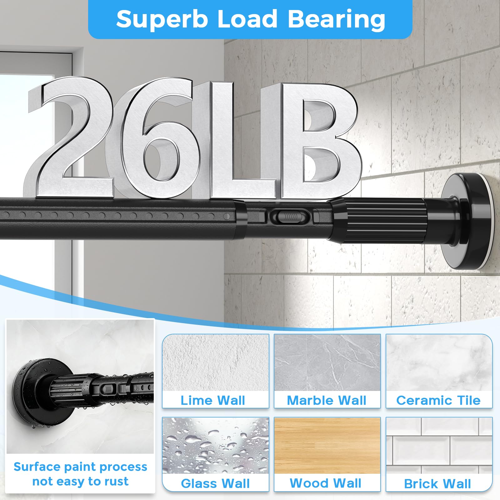 AIZESI black finish end caps protect walls and distribute weight.