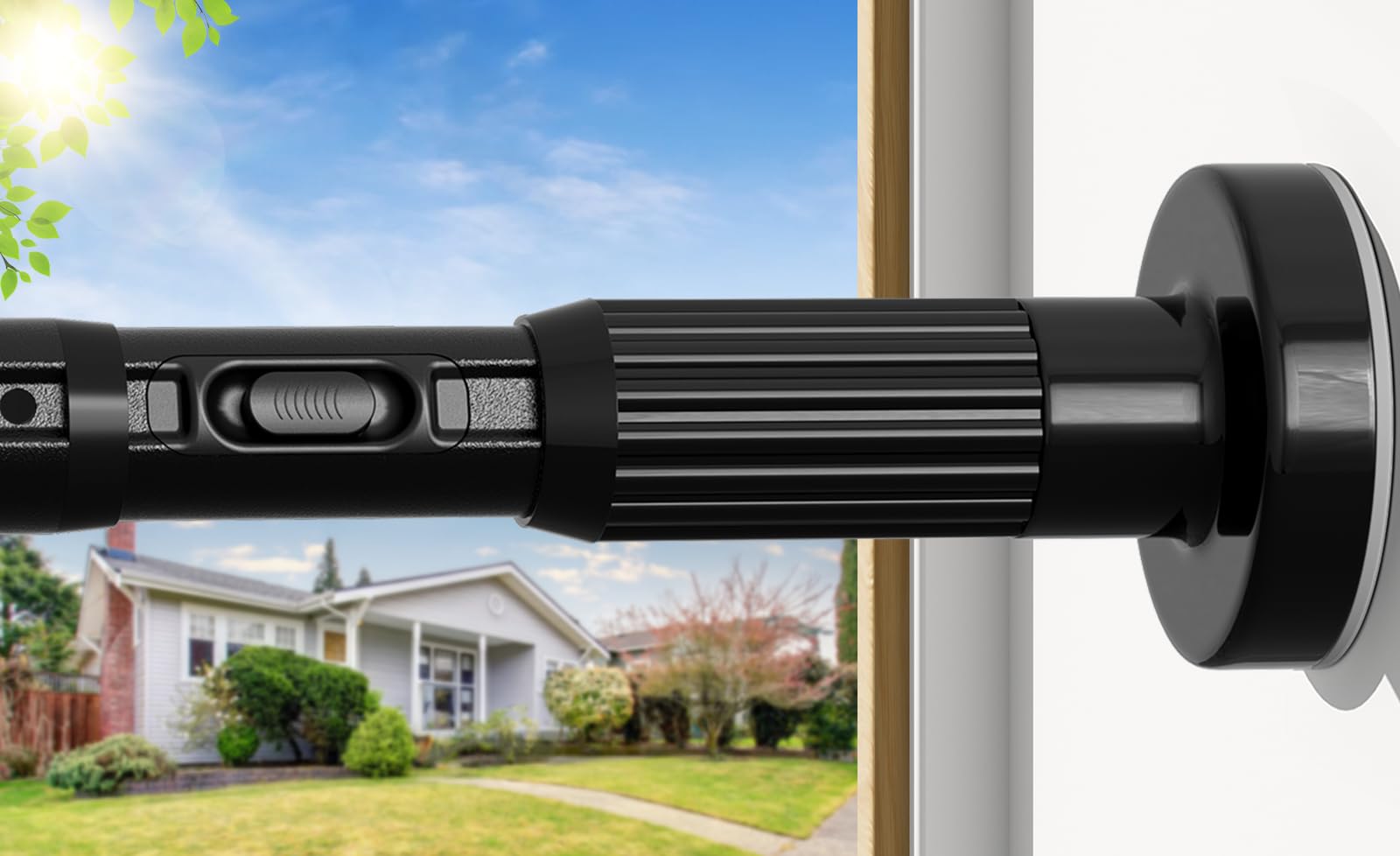 AIZESI extension rod in action, adjustable length for wide windows and patio doors.
