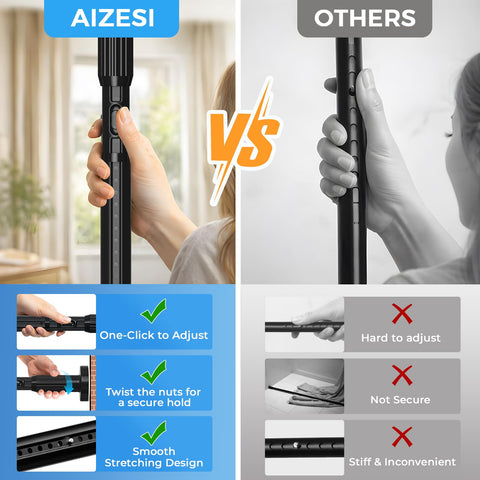 AIZESI heavy-duty iron tubing provides strong support for heavy curtains, reducing sag.