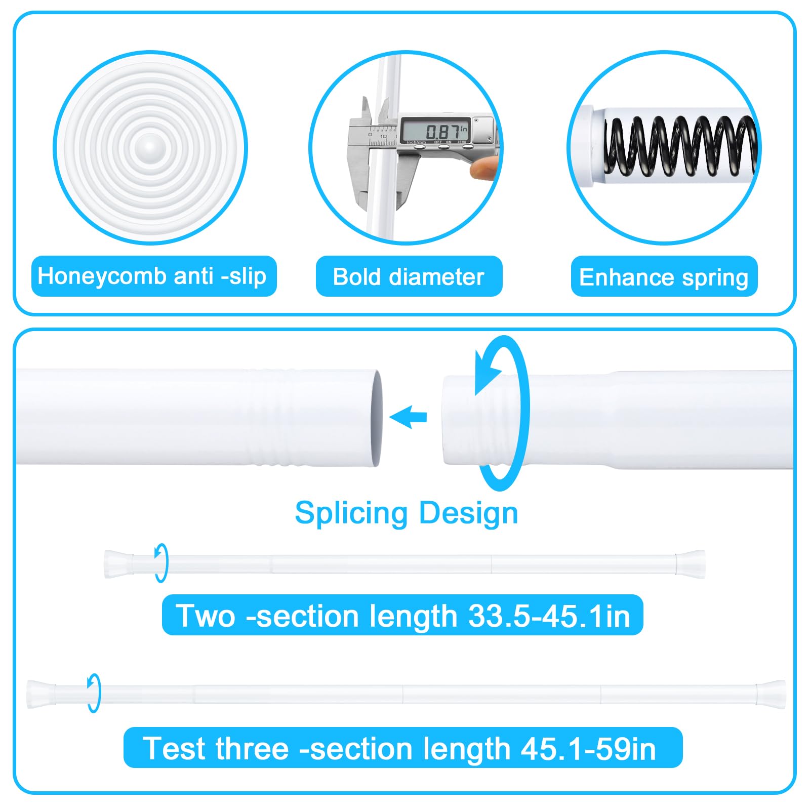 AIZESI rod with non-slip enamel finish provides secure curtain support