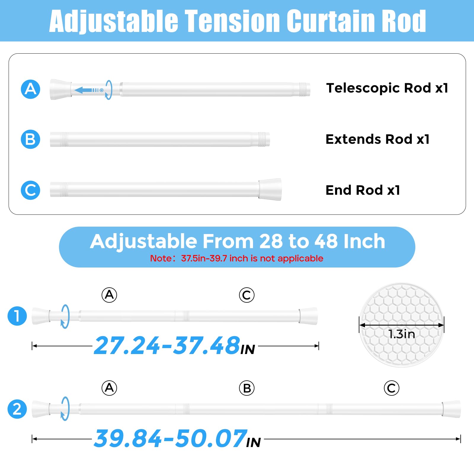 AIZESI tension rod assembly parts shown for customizable length options