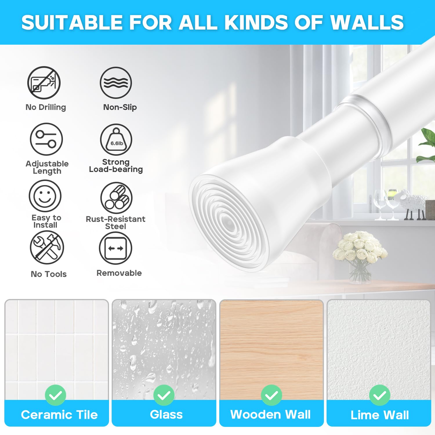 AIZESI white decor-friendly rod blending with modern interiors