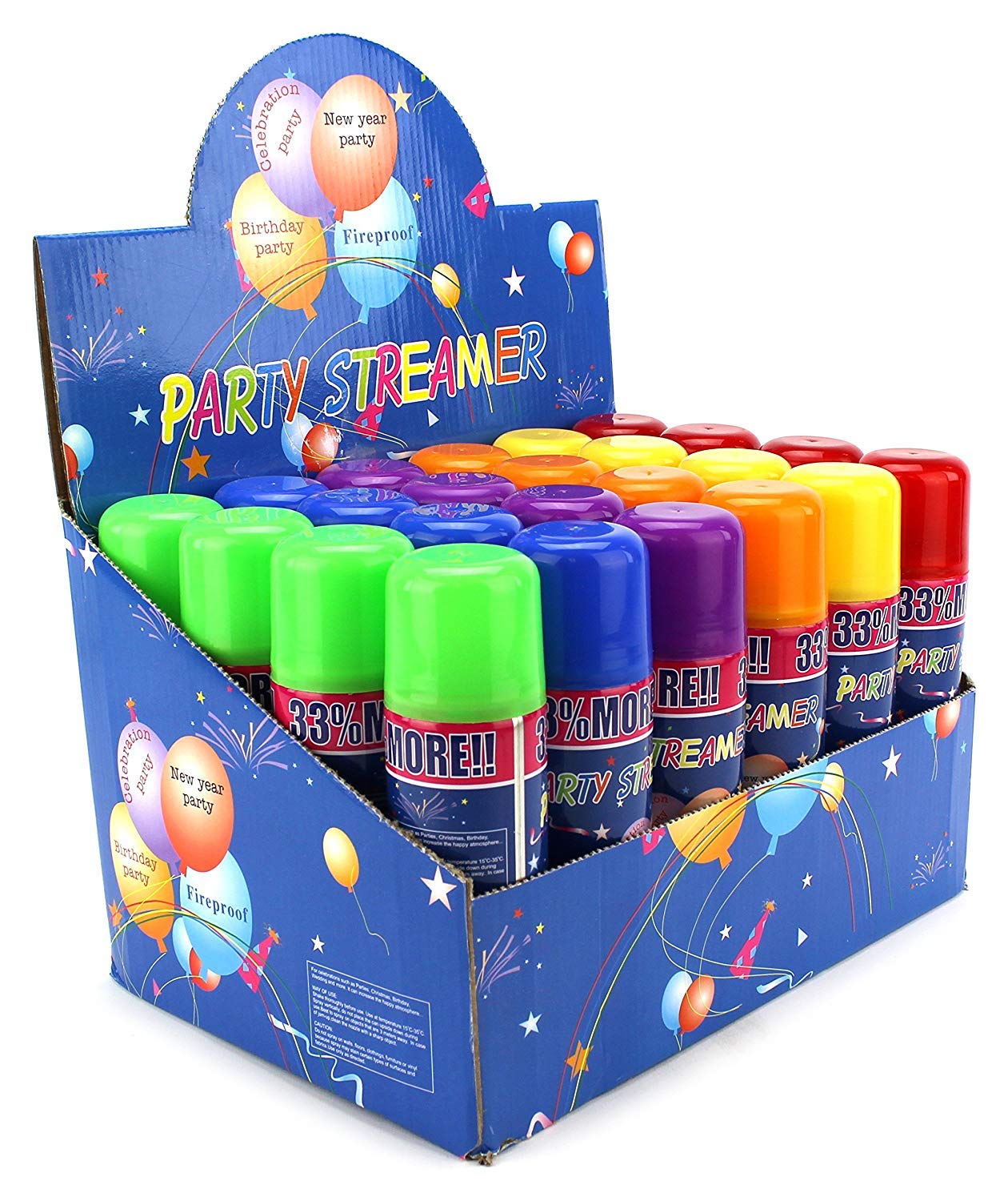 AJ Toys & Games colorful streamer spray cans create vivid birthday décor.