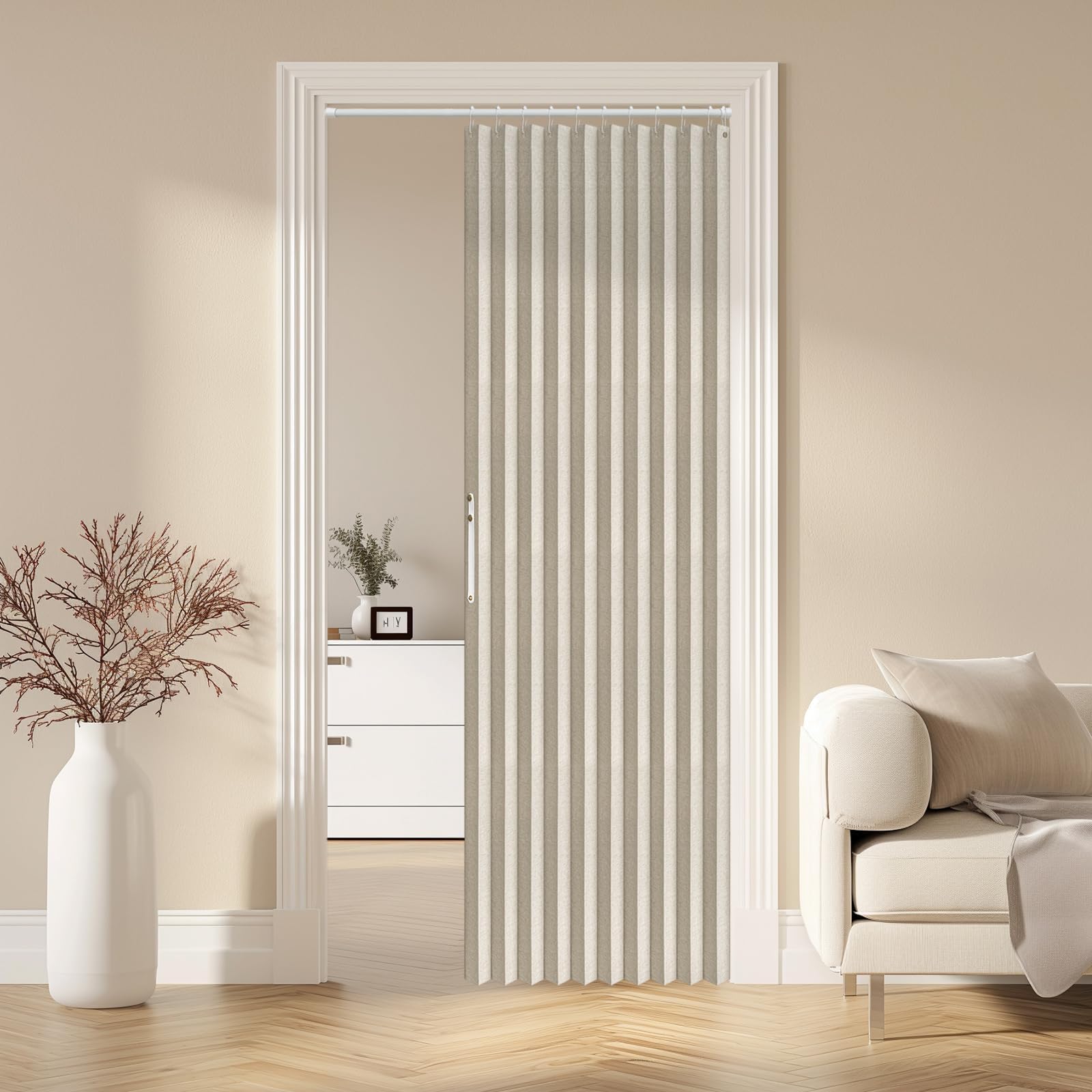 AJAZZ 100% blackout curtain cream white close-up showing light-blocking fabric for a peaceful room