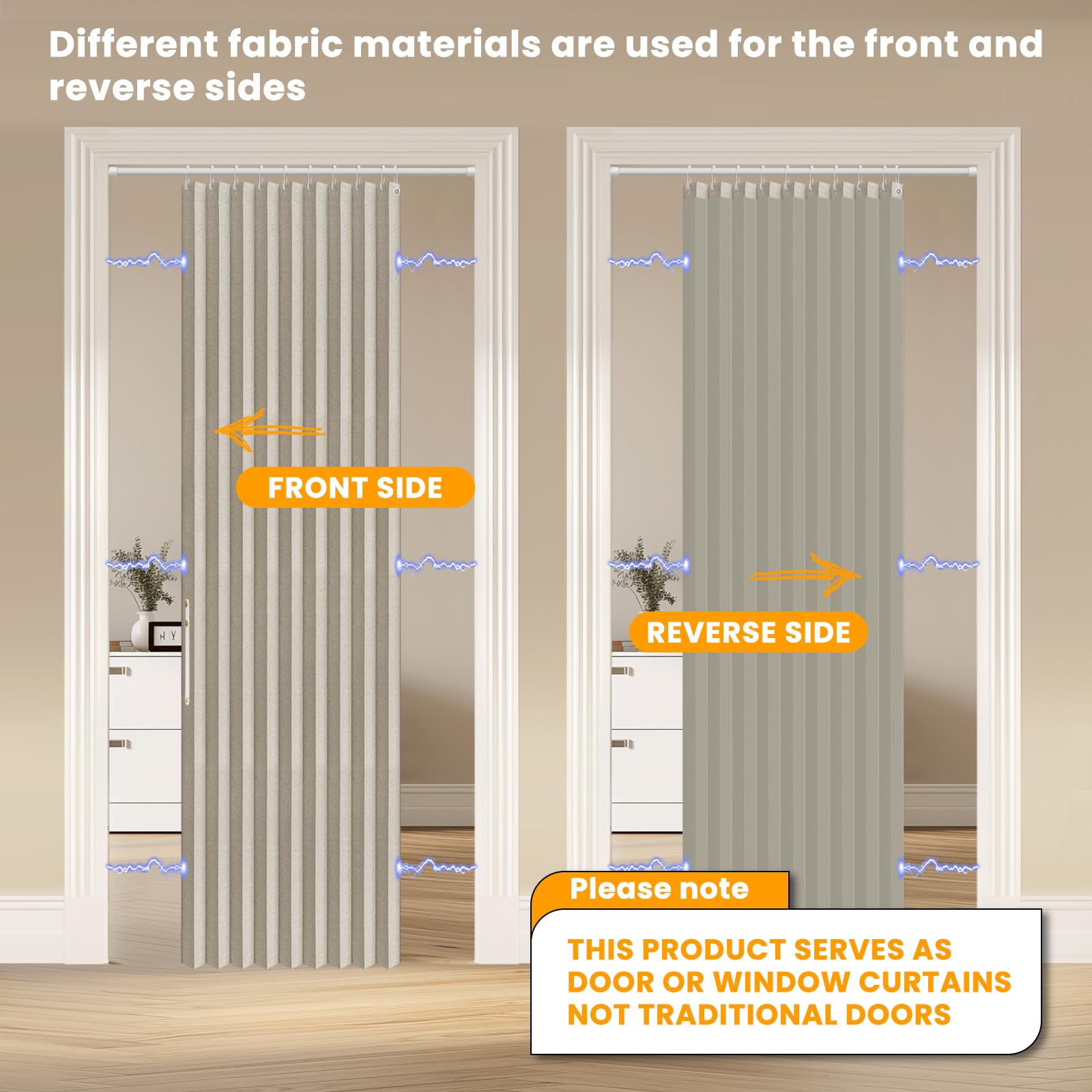AJAZZ folding accordion curtain cream white example in doorway
