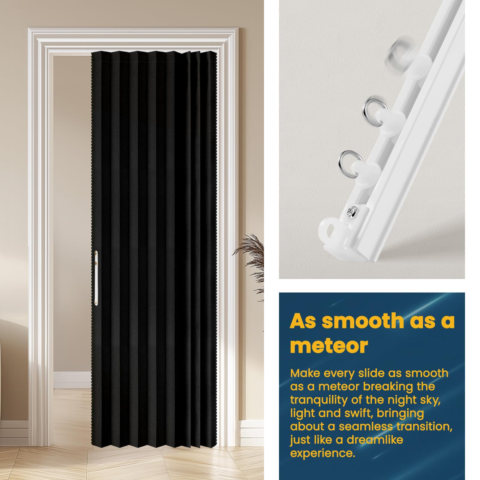 AJAZZ 72W x 79L blackout curtain fits standard doorway.