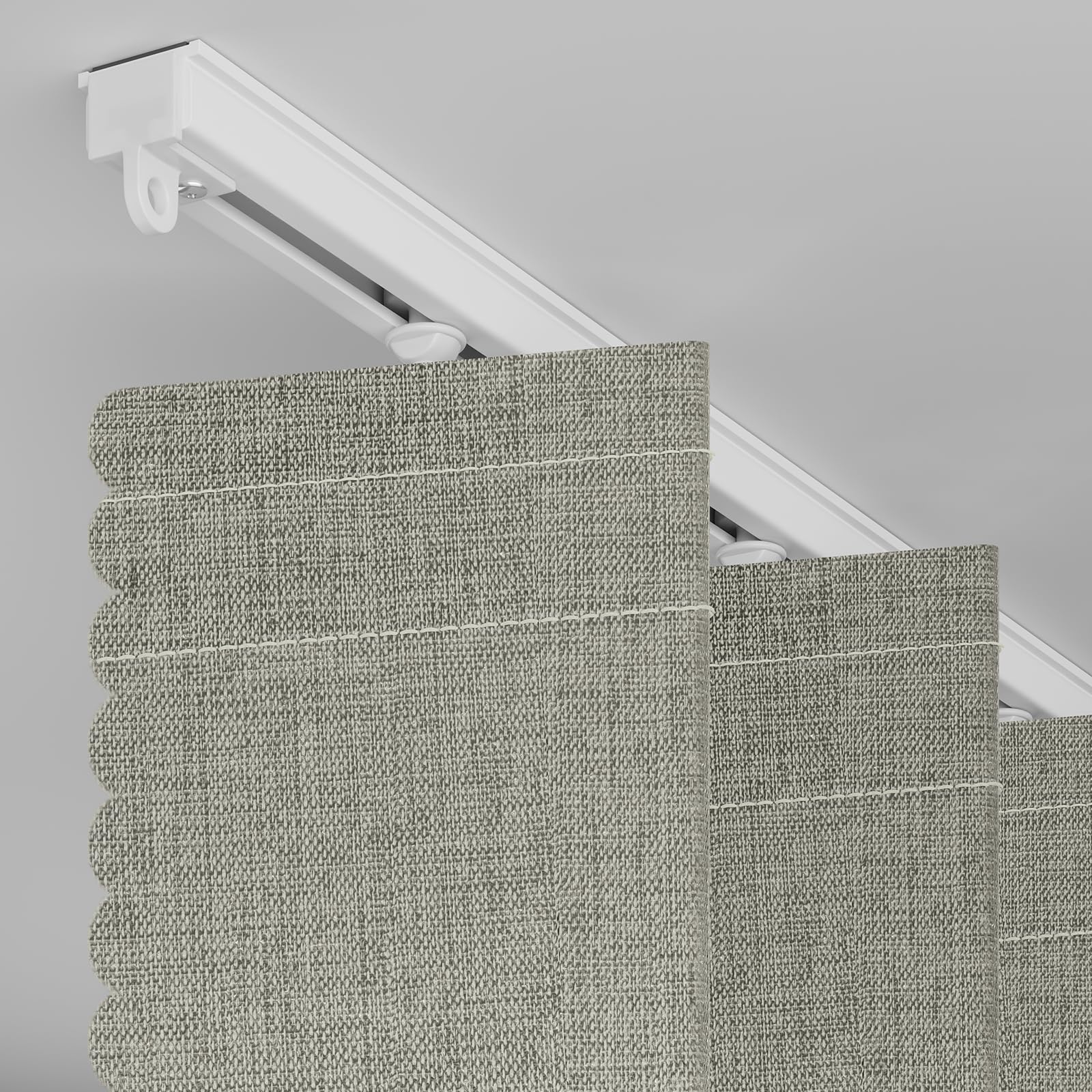 AJAZZ grey blackout curtain in folding mode demonstrates space-saving design.