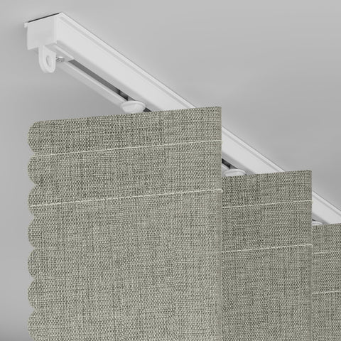 AJAZZ grey blackout curtain in folding mode demonstrates space-saving design.
