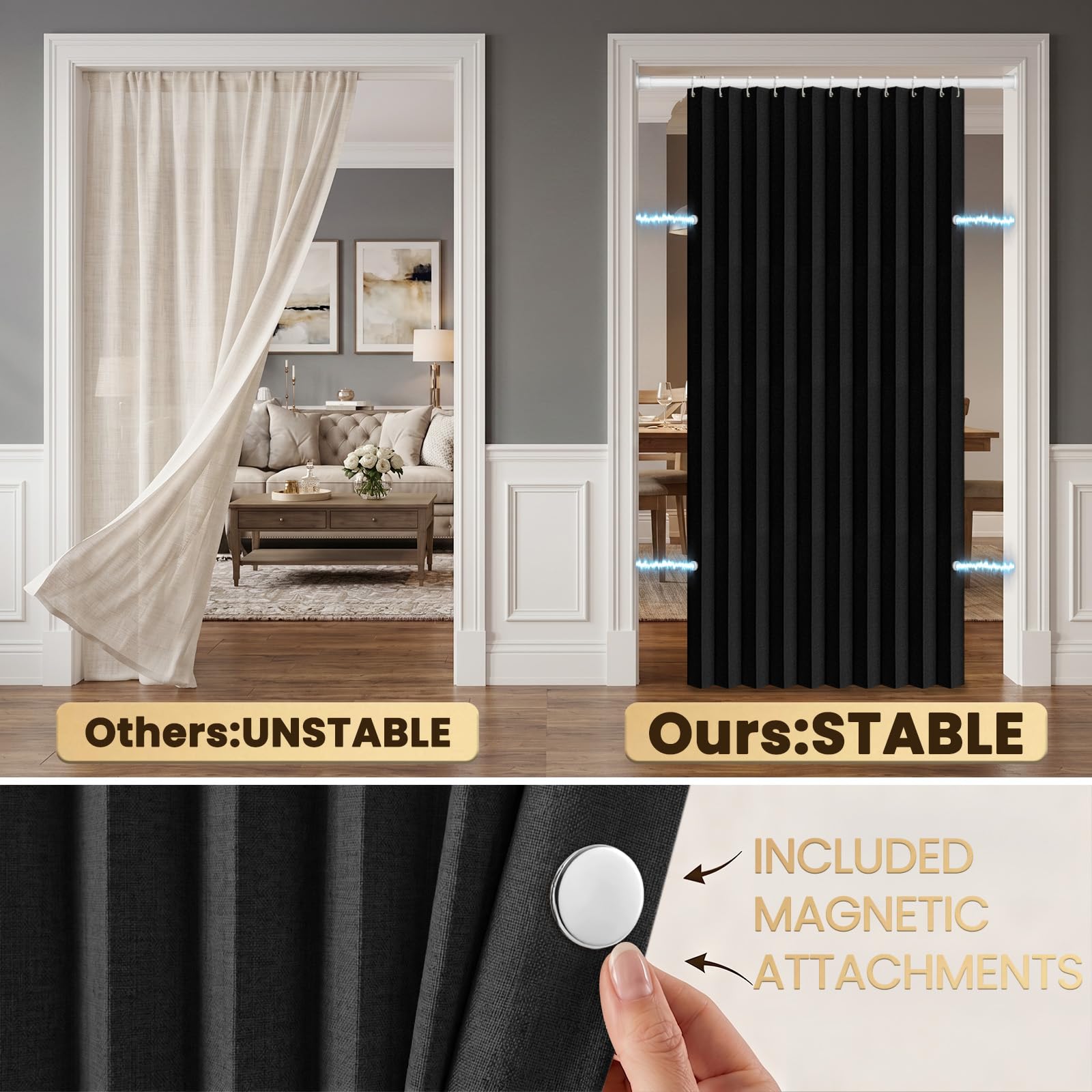 AJAZZ easy-install door curtain requires no drilling or adhesives.