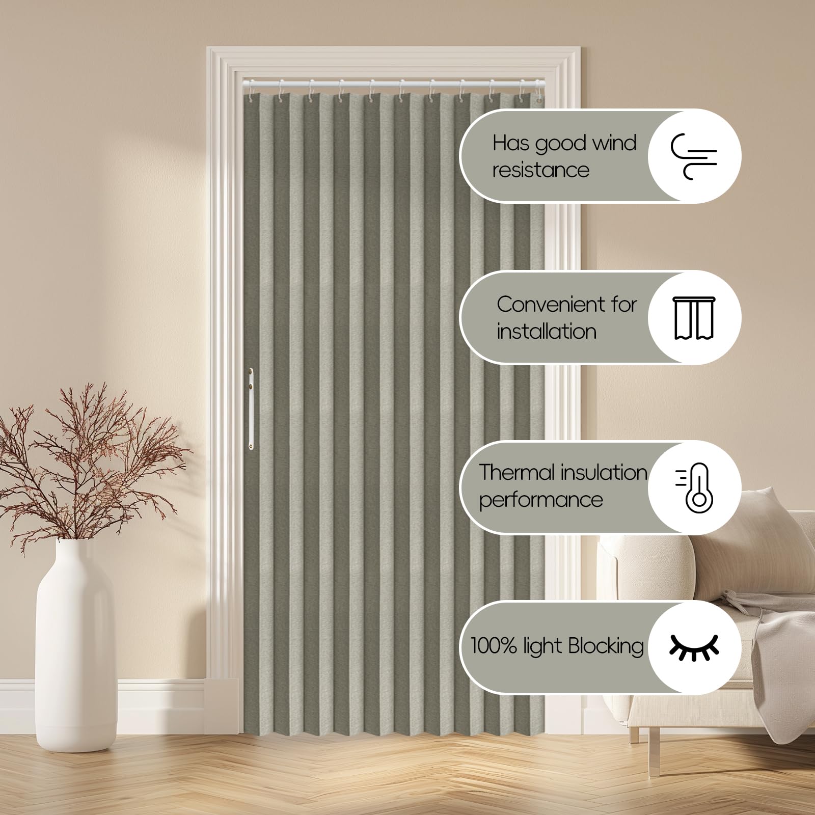 AJAZZ grey 42x78 inch curtain panel fits standard doorways.