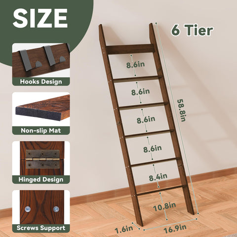 AJLS ladder with removable hooks for towels and throws.