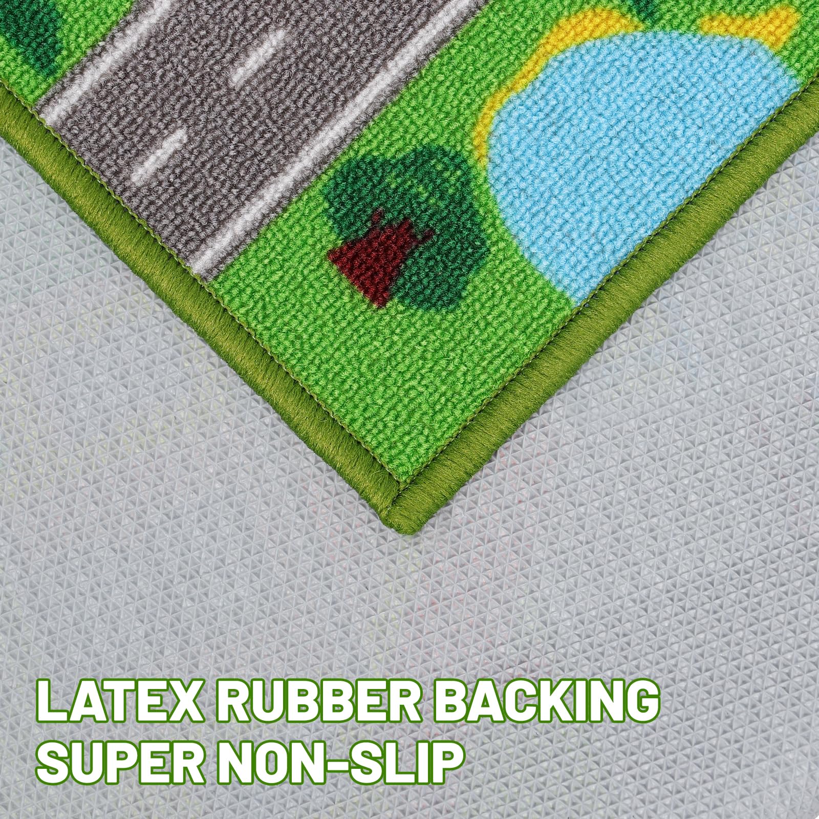AKASISRUG playroom car track rug promotes spatial awareness and storytelling.