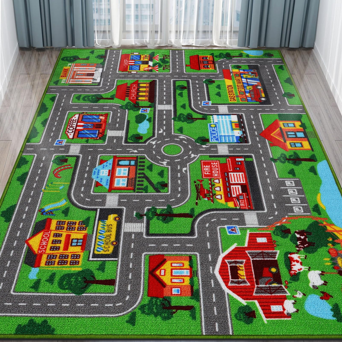 AKASISRUG kids car rug folded view for easy storage and portability.