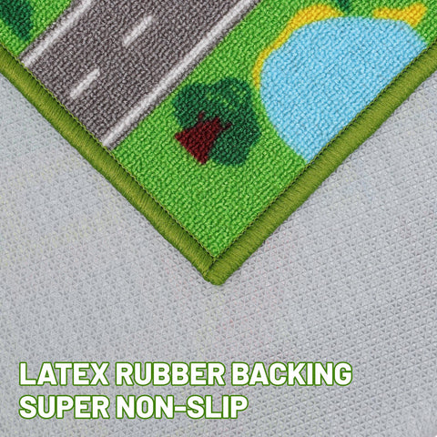 AKASISRUG non-slip backing close-up demonstrates safety during active play.