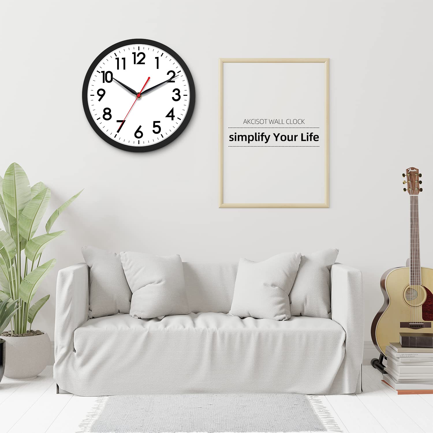 AKCISOT 12inch wall clock packaging includes hooks for quick installation.