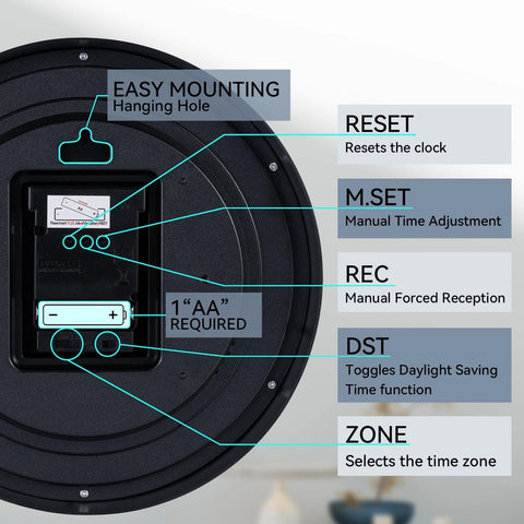 AKCISOT battery-operated clock powered by a single AA battery