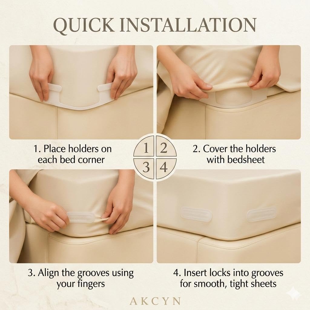 AKCYN fitted sheet locks provide tight corners for a neat bed.