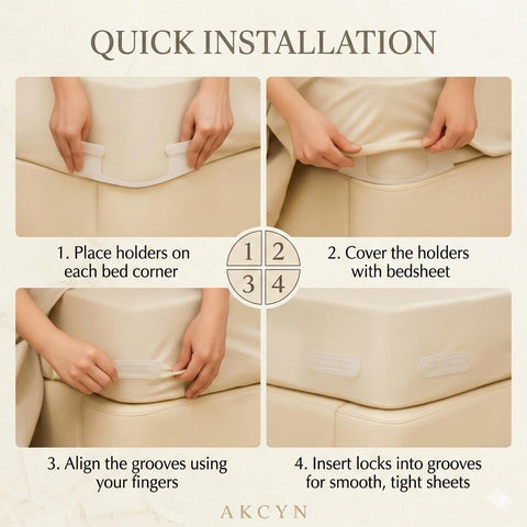 AKCYN fitted sheet locks provide tight corners for a neat bed.