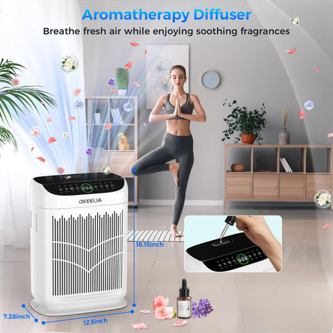 Akeelia air purifier PM2.5 sensor display indicating real-time air quality
