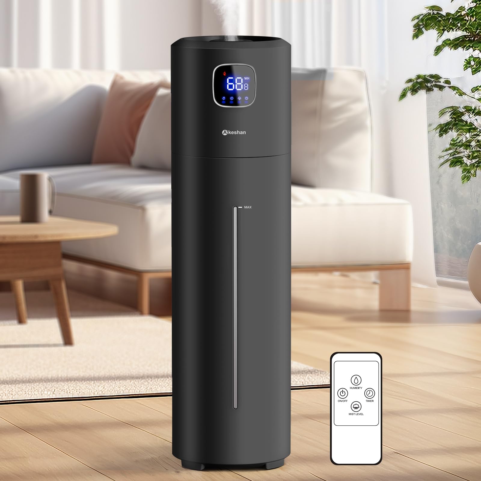 Akeshan humidifier with 9L tank for large rooms maintains comfortable humidity.