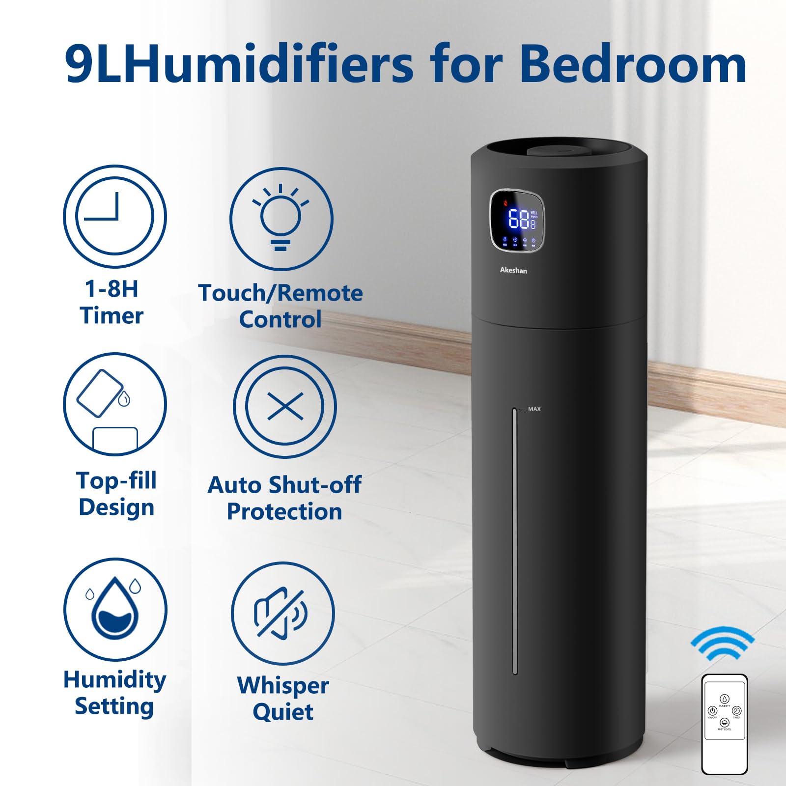 Akeshan humidifier top-fill design for easy, spill-free refills.