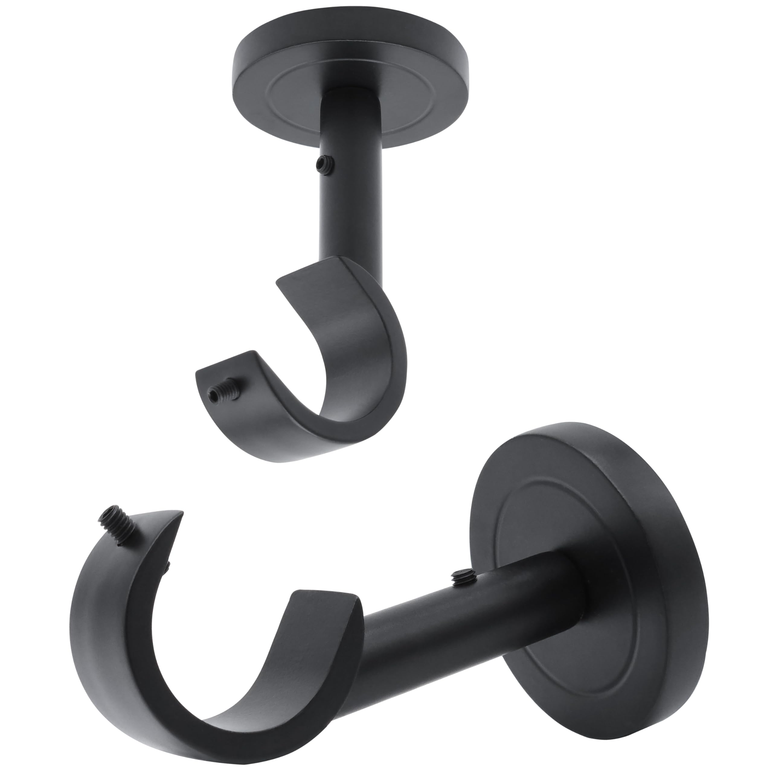 A Key Tech heavy-duty wall-mount curtain rod bracket in black for secure curtain support.