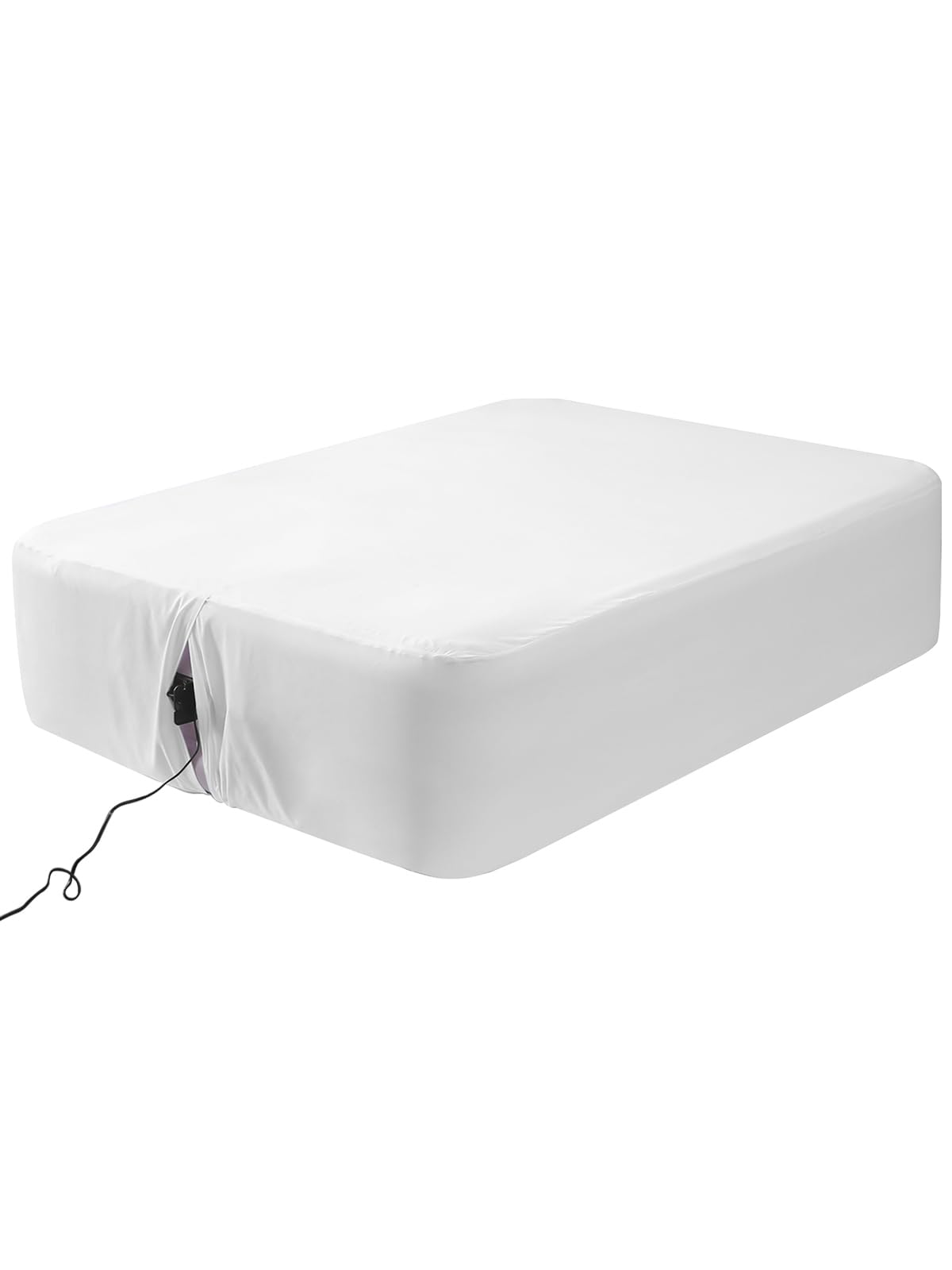 Akicia queen air mattress sheet showing deep pocket for secure fit.