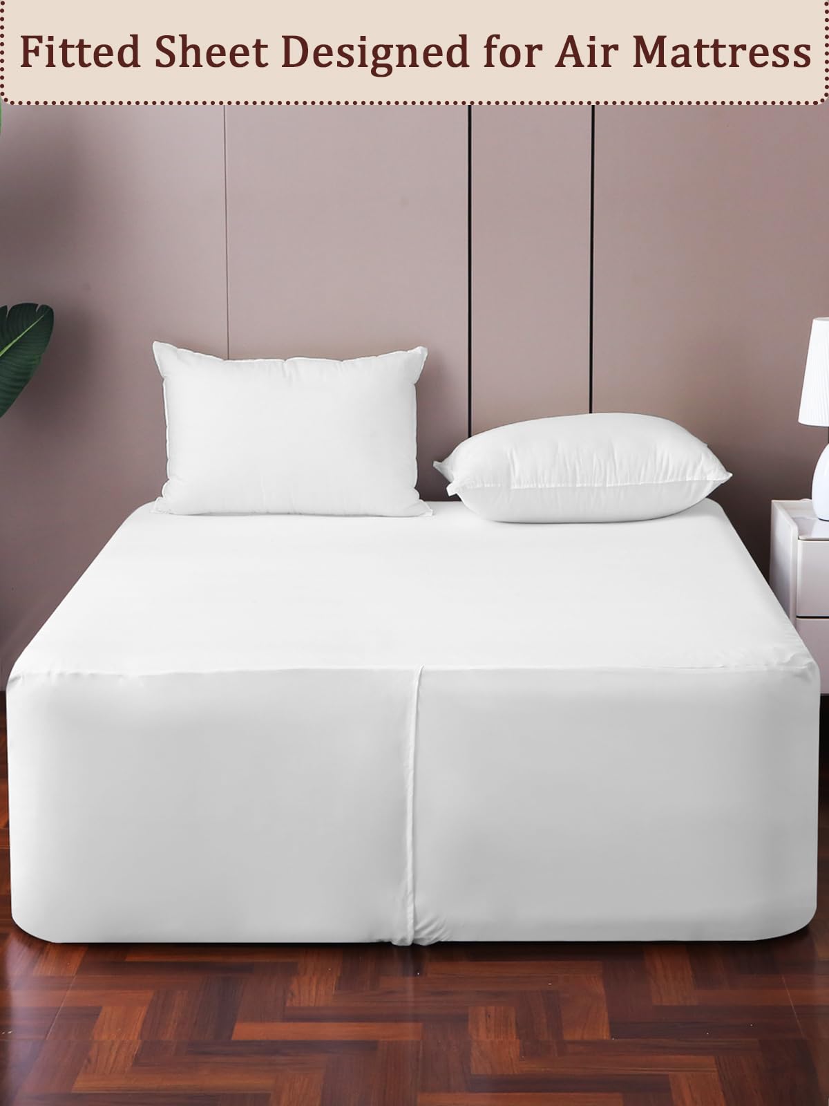 Akicia white air mattress sheet offering a clean, easy-to-care look.