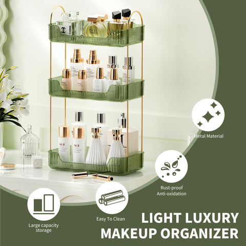 Akinbas 3-tier bathroom organizer close-up of gold brackets and sturdy construction
