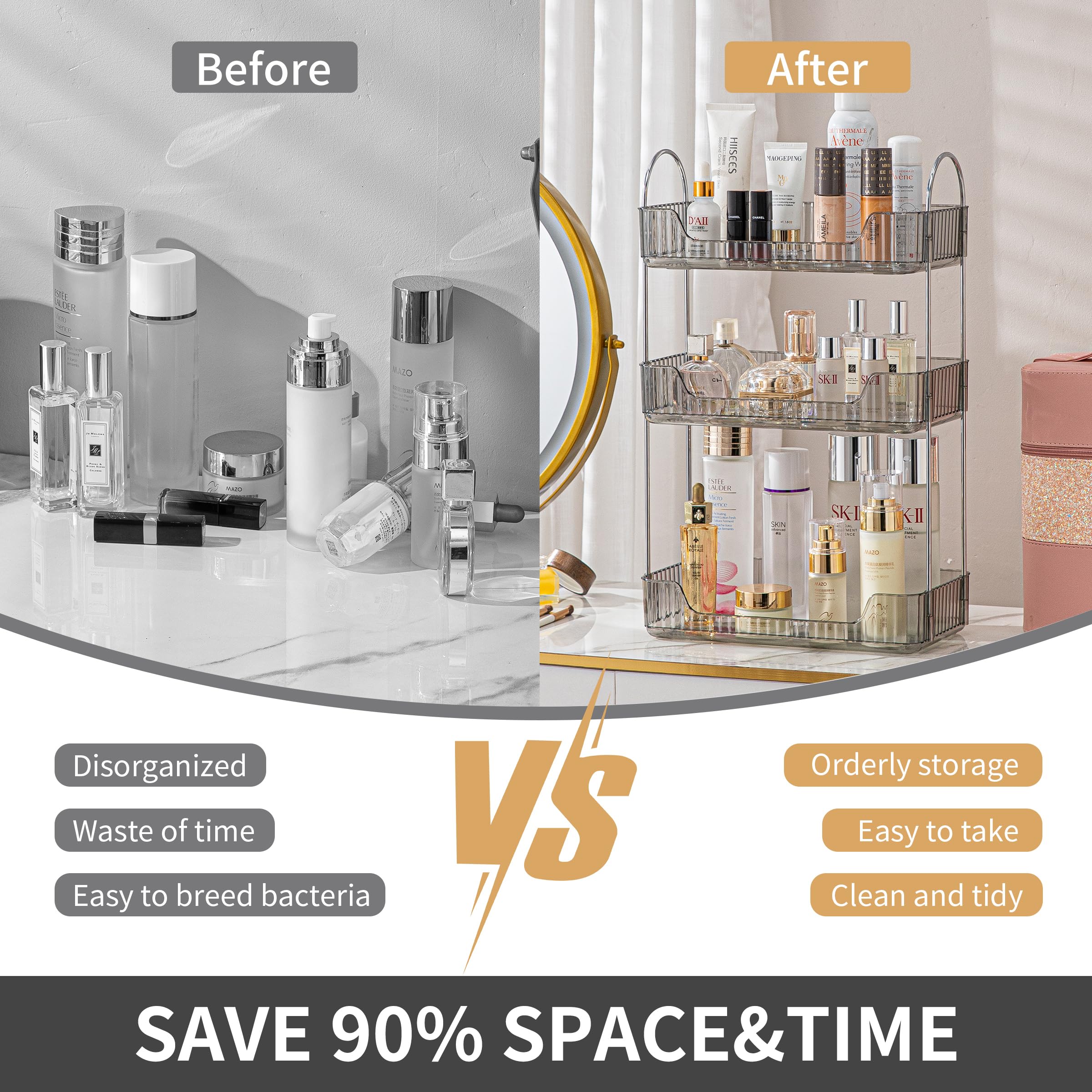Akinbas lower tray stores makeup and skincare neatly.