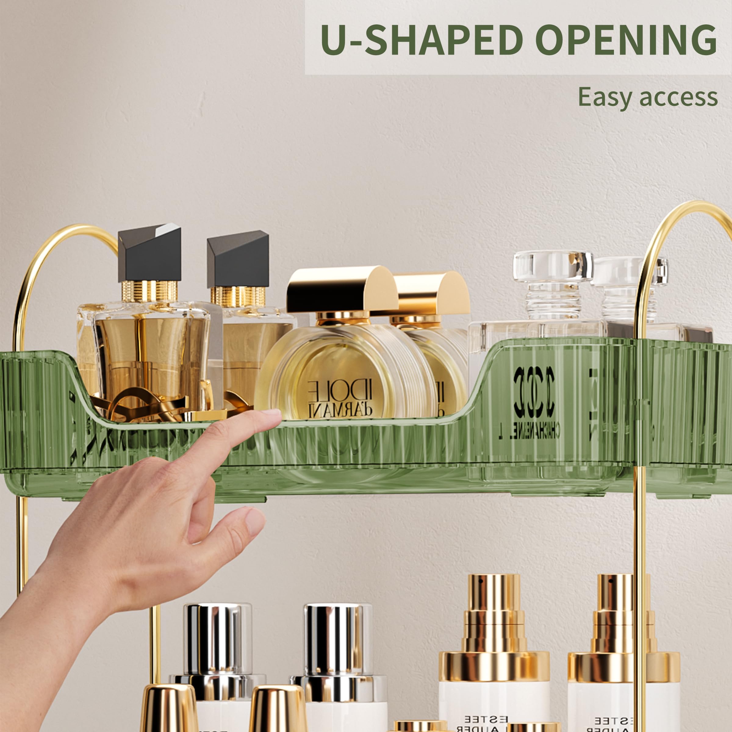 Akinbas 3-tier bathroom organizer raised edge detail prevents spills