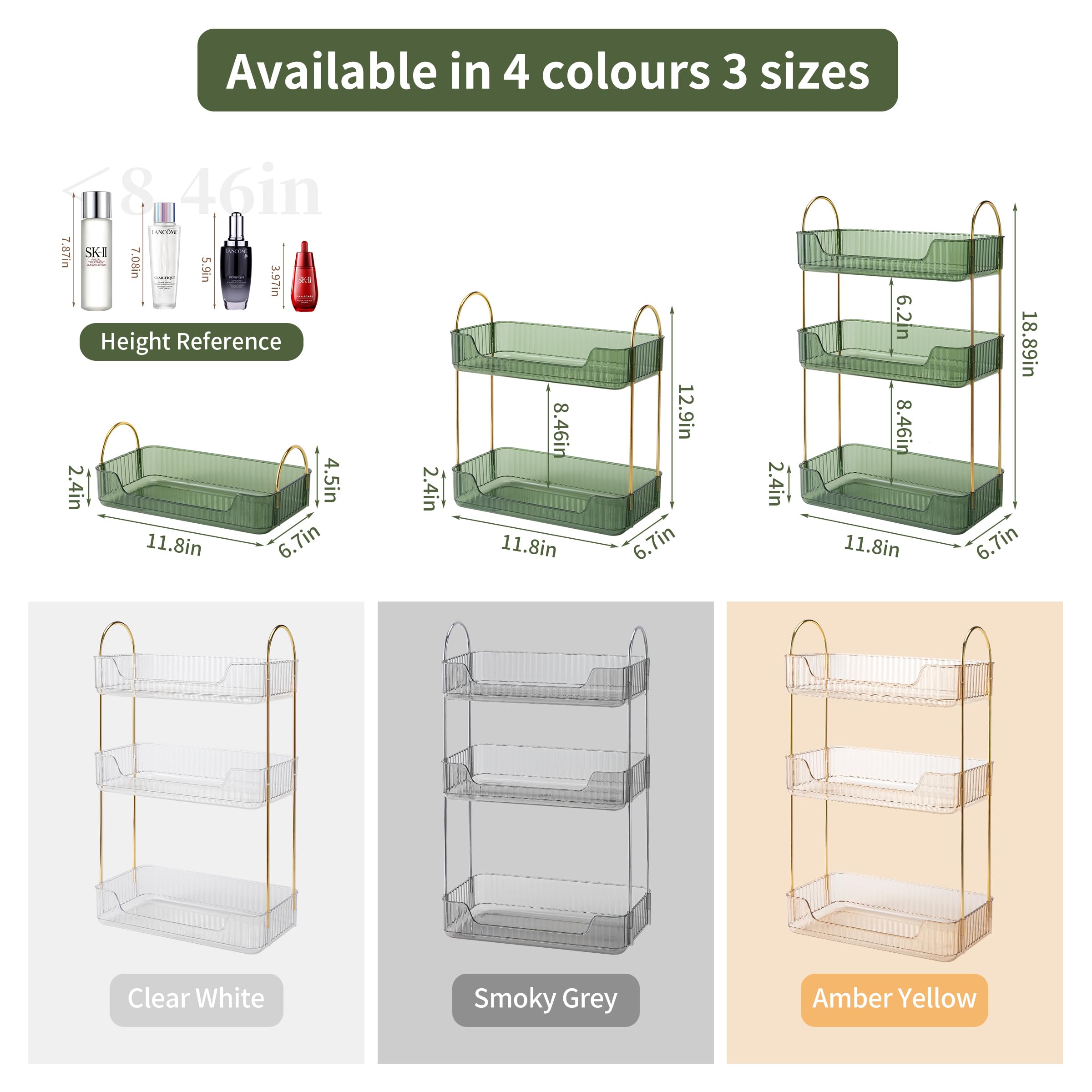 Akinbas 3-tier bathroom organizer side view highlights two-tier layout for easy access