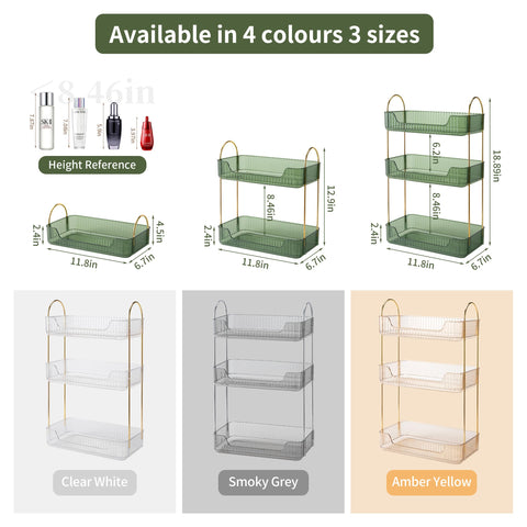 Akinbas 3-tier bathroom organizer side view highlights two-tier layout for easy access